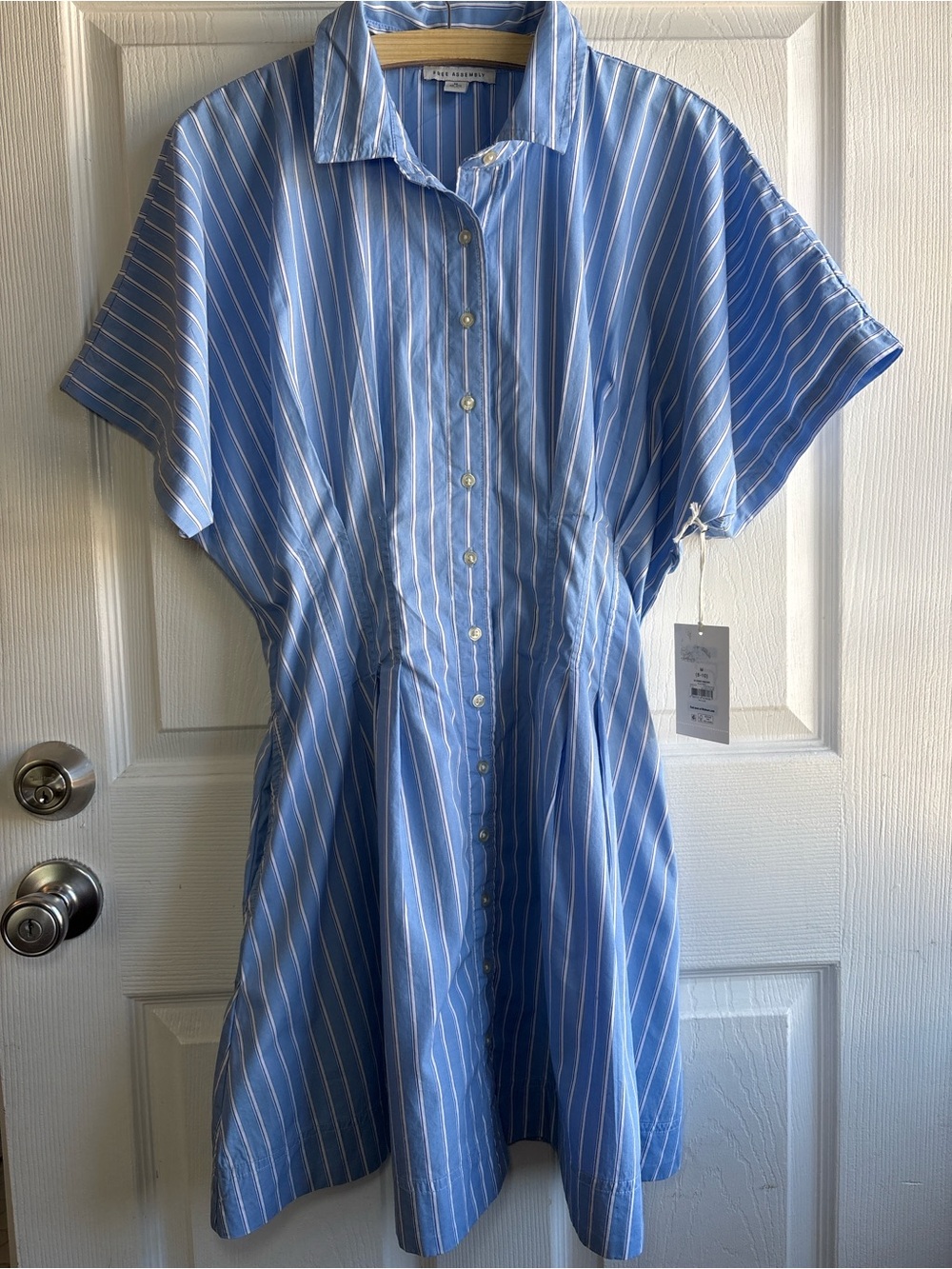 Short Sleeve Shirtdress Cinched Waist Striped Size M 8-10 - Free Assembly
